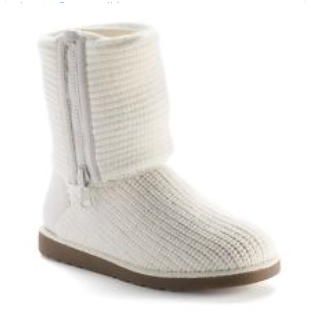 SO Sparkle Ivory Knit Boots Size 9 NIB - Fold Over Zipper Sweater Booties